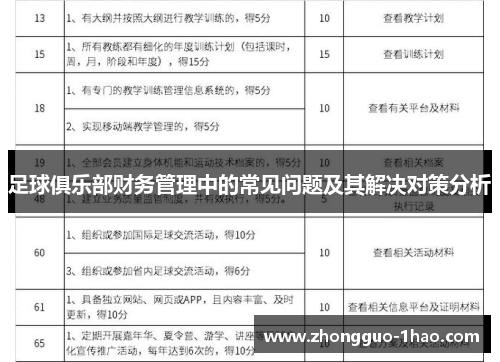 足球俱乐部财务管理中的常见问题及其解决对策分析